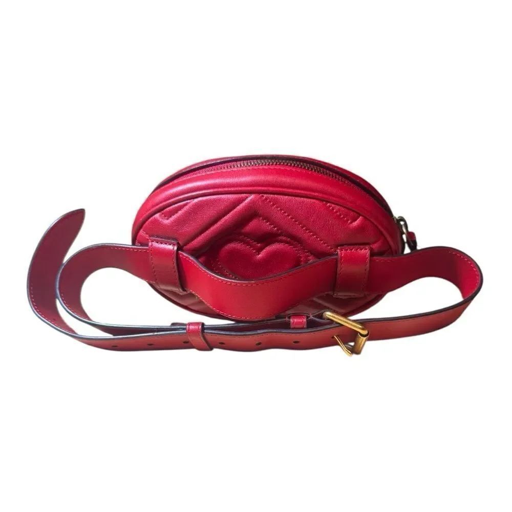Gucci Red Chevron Quilted Matelasse Leather GG Marmont Waist Belt Bag Auth - Picture 5 of 16